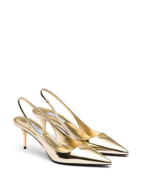 Prada metallic leather slingback pumps